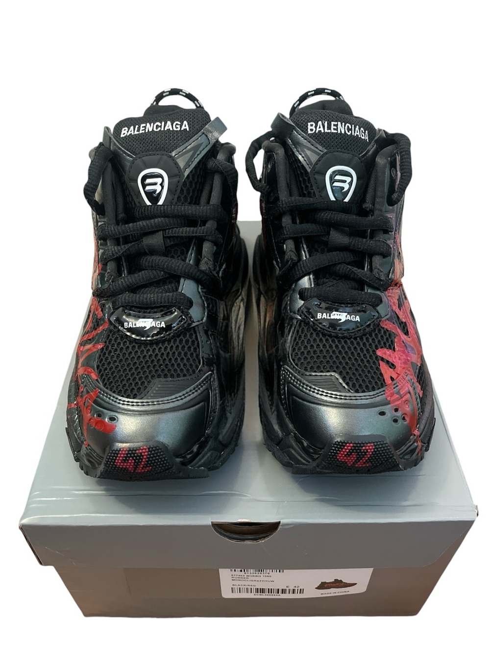Balenciaga Red Graffiti Sneakers - Picture 1 of 12